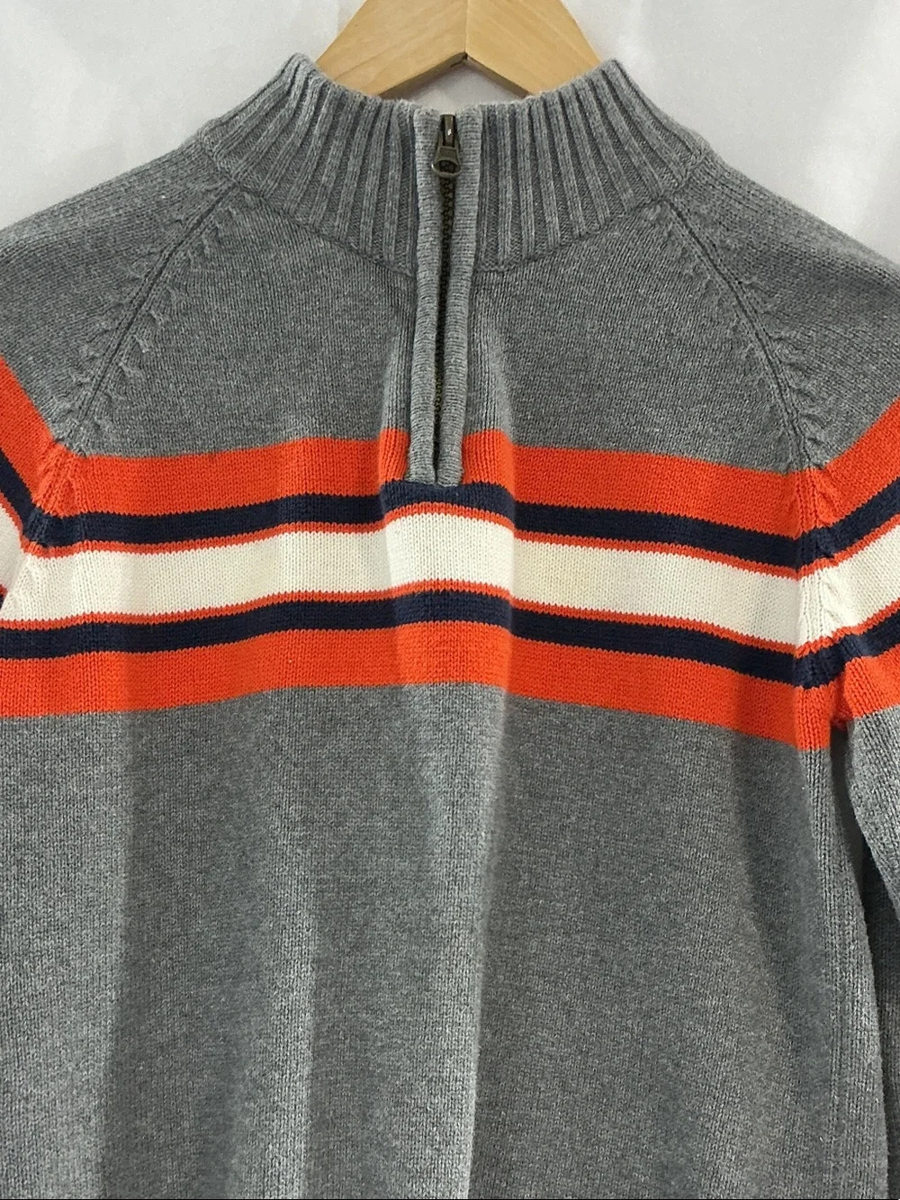 OshKosh B'gosh Gray Half-Zip Sweater with Orange, White & Navy Stripes